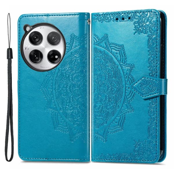 Mandala läder OnePlus 12 fodral - Blå