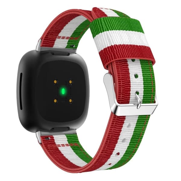 Fitbit Sense 2 / Versa 4 nylonraitainen kellonhihna - Vihreä / Valkoinen / Punainen