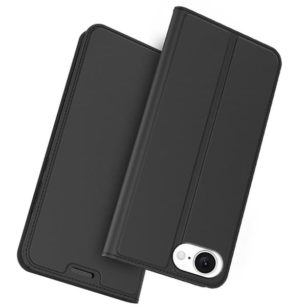 Glatt og tynt premium PU-skinnetui for iPhone 16e - Svart