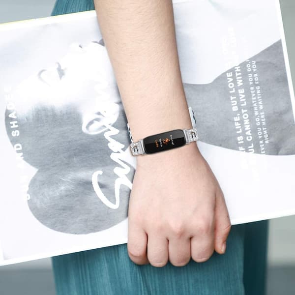 Fitbit Inspire 3 G-formad metallrem med strassdekor - Silver