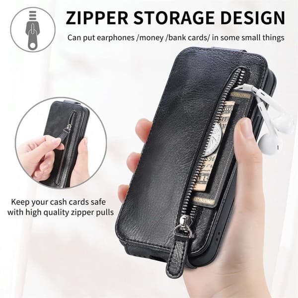 Lodret iPhone Xs Max flip etui med lynlås - Sort
