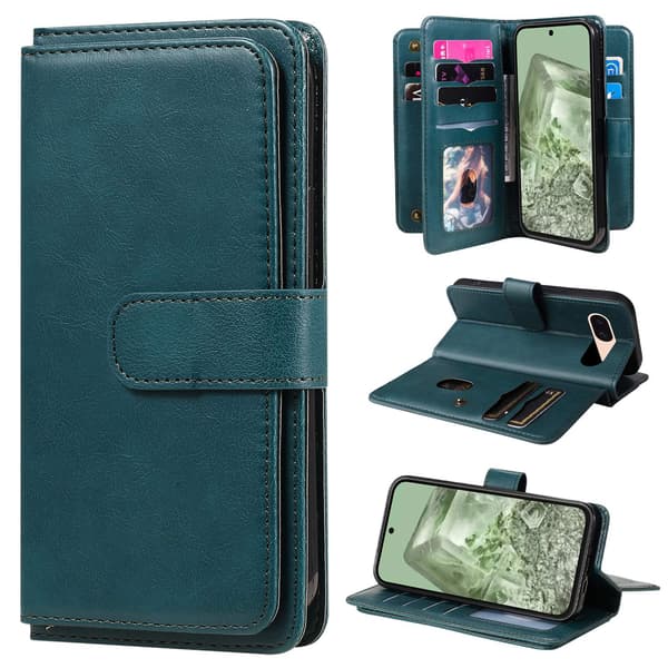Lommebok-etui med 10 lommeseksjoner for Google Pixel 8A - Grønn