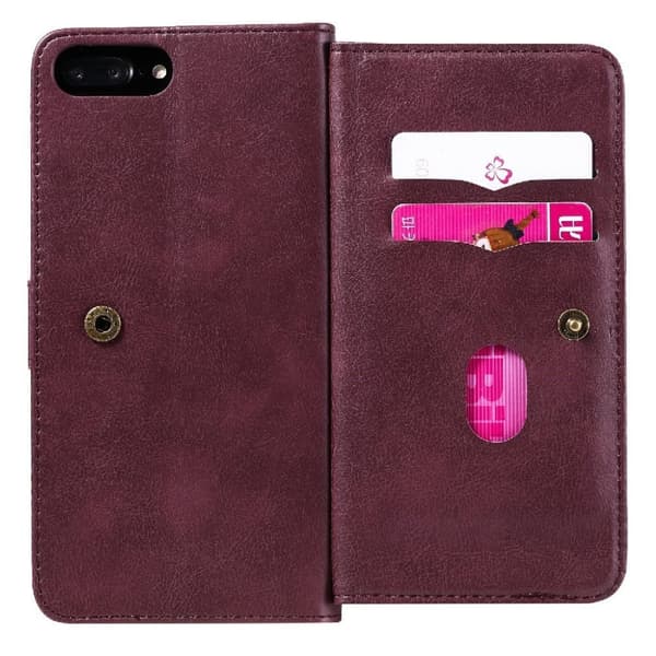 10-slot Lommebok Etui til iPhone 8 Plus / 7 Plus / 6 Plus - Vinrød