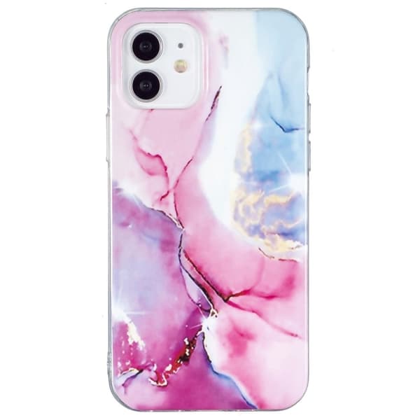 Marble design iPhone 12 & iPhone 12 Pro cover - Lyserød/Blå