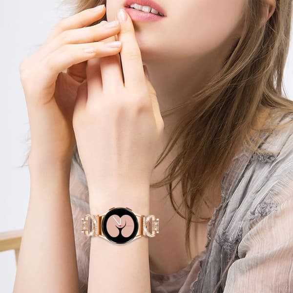 Samsung Galaxy Watch 6 / 5 / 4 strass perle rustfritt stålrem - Rose Gull