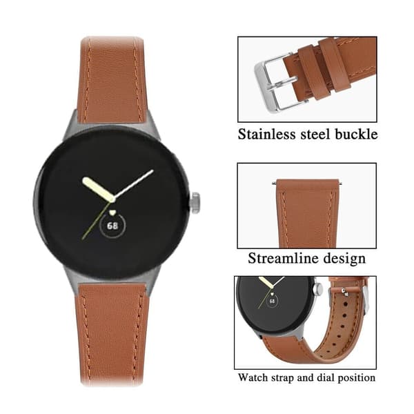 Google Pixel Watch urrem i ægte læder - Brun