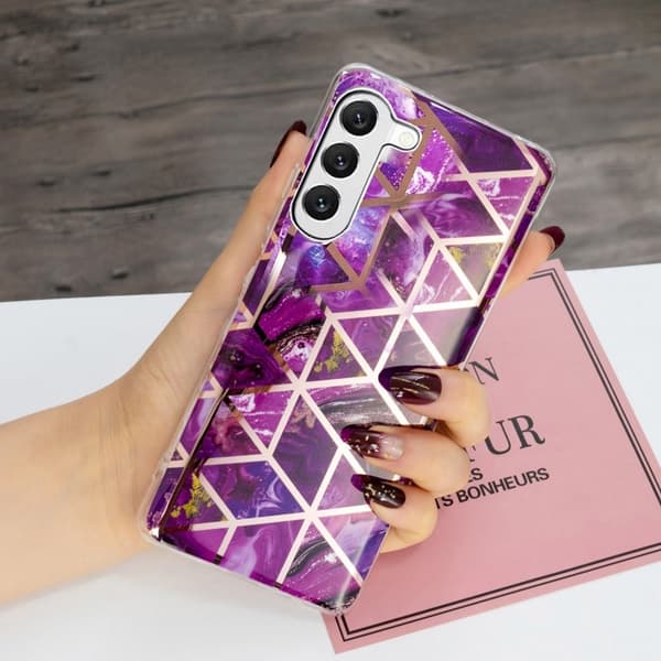 Deco Samsung Galaxy S23 Plus Etui - Electroplated Lilla Marmor