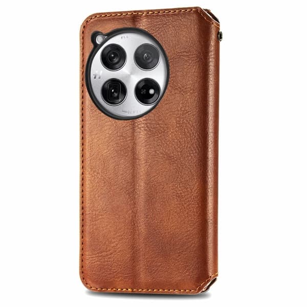 Läder OnePlus 12 fodral med romb-design - Brun