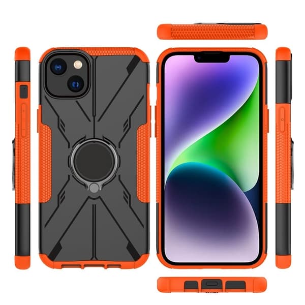 iPhone 14 Plus Ring Kickstand Design Bumpresistent and Flexible telefonbagcover stødsikkert Drop-proof Case - Orange