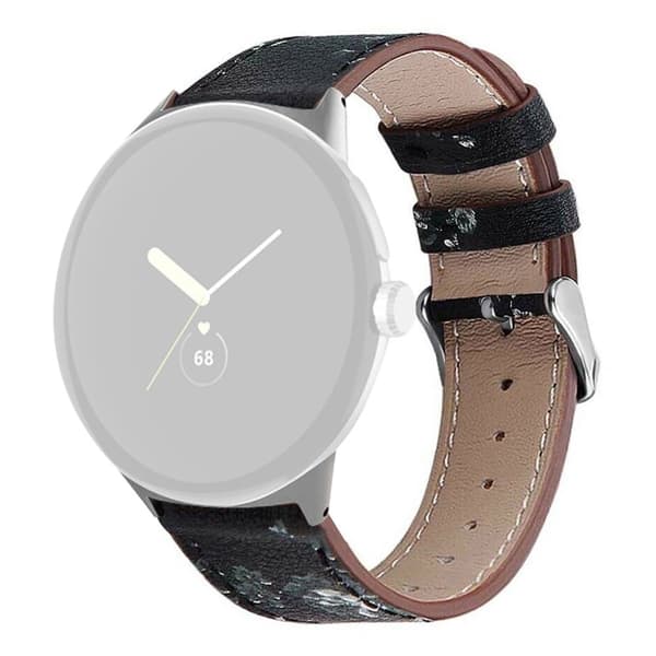 Google Pixel Watch aito nahkainen ranneke - Musta / Harmaa