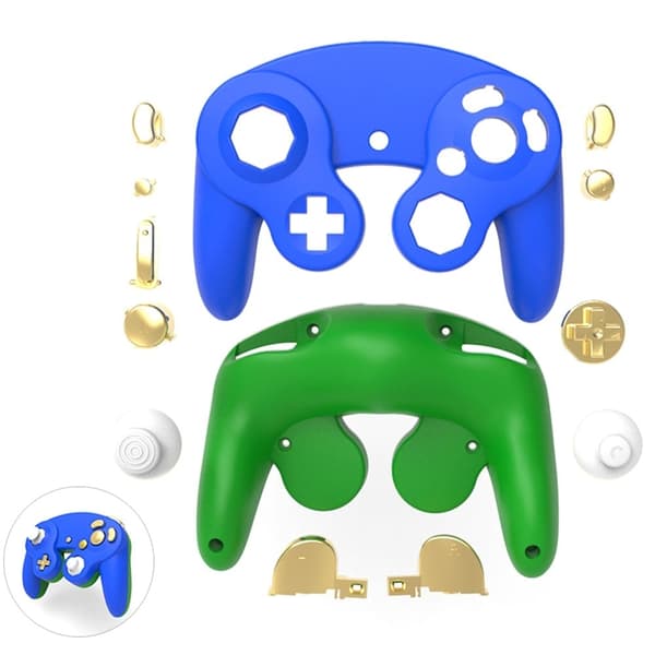 DATA FROG For Nintendo Gamecube Controller Housing Shell Plastic Replacement Case - Blå + Grøn