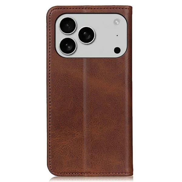iPhone 17 Pro flip etui i ægte læder med pung - Kaffe