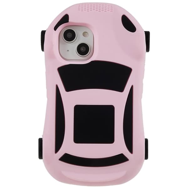 iPhone 14 Plus søtt silikondeksel i racerbilstil - Rosa