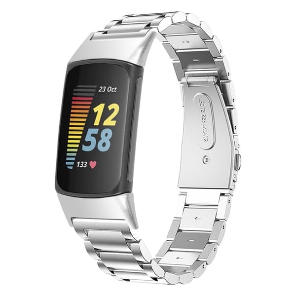 Fitbit Charge 5 luksuriøs urrem med tre perler i rustfrit stål - Sølv
