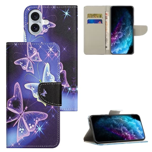 Wonderland iPhone 17 flip-etui - Glitrende Sommerfugl