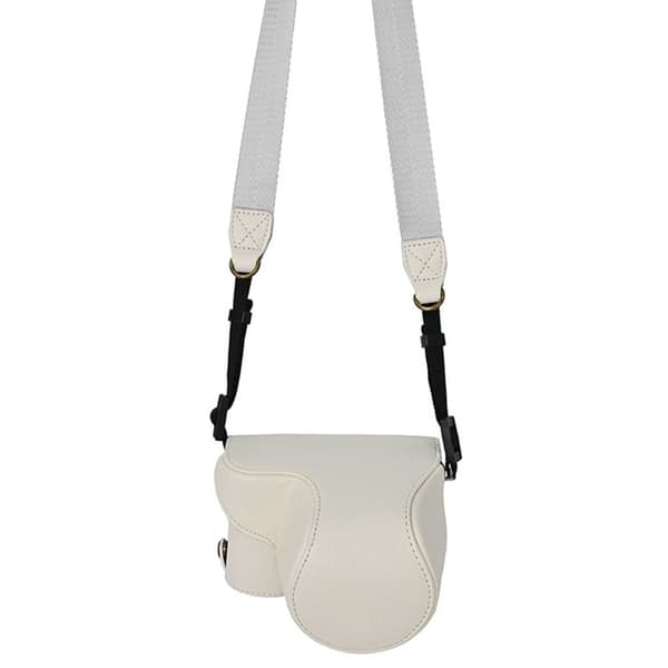 Sony Alpha ZV-E10 Camera Case Litchi Texture Leather Cover with Battery Hole and Strap - White
