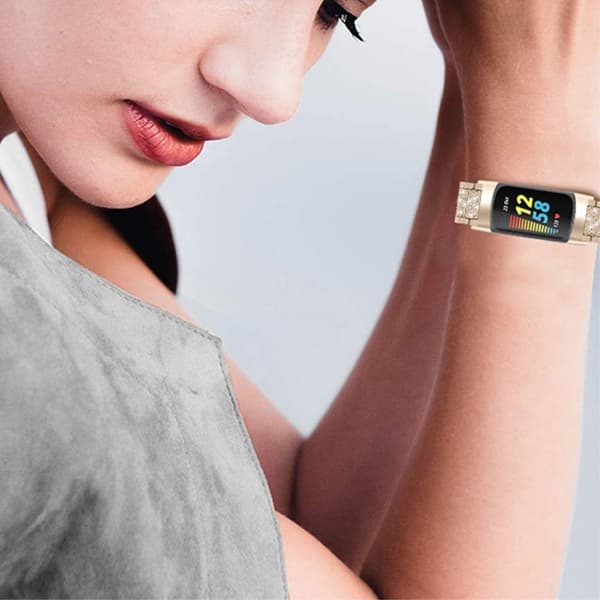 Fitbit Charge 5 bling rhinestone urrem - Retro Guld