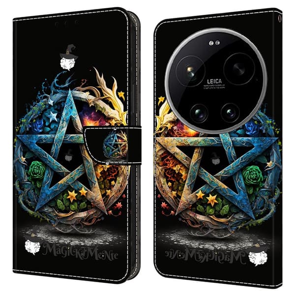 Xiaomi 17 Ultra plånboksfodral, vikbart stativ, mönstertryckt läderfodral - Pentagram