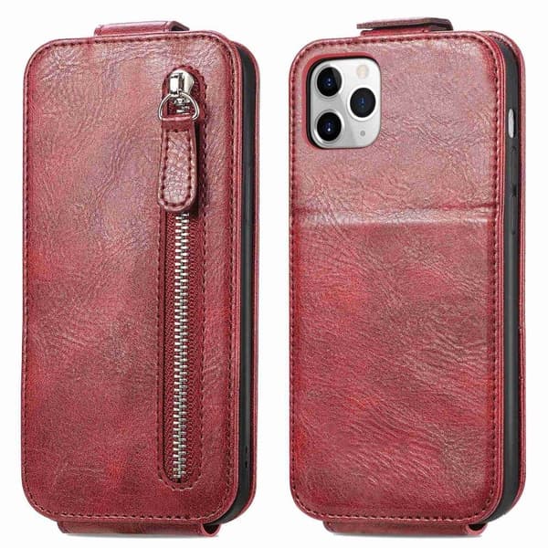 Lodret iPhone 11 Pro Max flip etui med lynlås - Rød