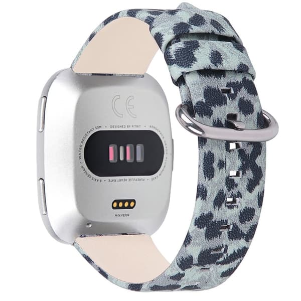 Fitbit Versa 2 / Versa Lite klockarmband i äkta läder med leopardtextur - Grå / Svart