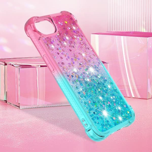 iPhone 16e Fleksibelt etui Gradient Quicksand Telefon bakdeksel - Rosa + Himmelblå