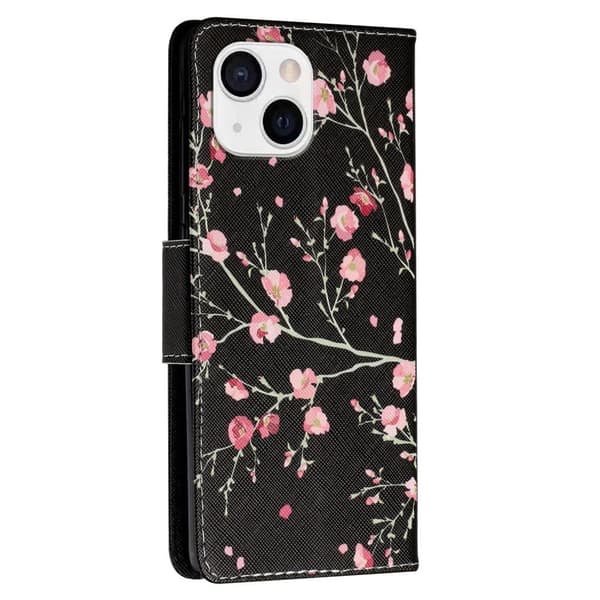 Wonderland iPhone 14 Plus flip etui - Sort / Rød Blomst