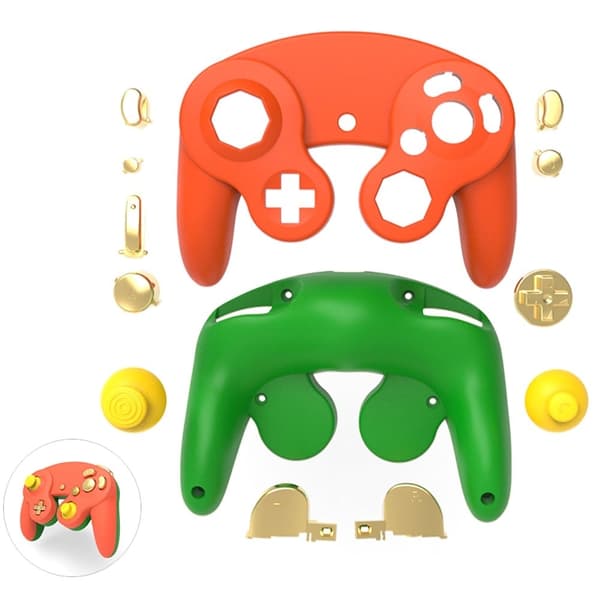 DATA FROG For Nintendo Gamecube Controller Housing Shell Plastic Replacement Case - Oransje + Grønn