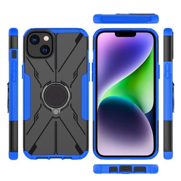 iPhone 14 Plus Ring Kickstand Design Bumpresistent and Flexible telefonbagcover stødsikkert Drop-proof Case - Blå