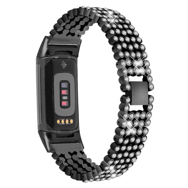Fitbit Charge 5 urrem i rustfrit stål med rhinestone-dekor - Sort