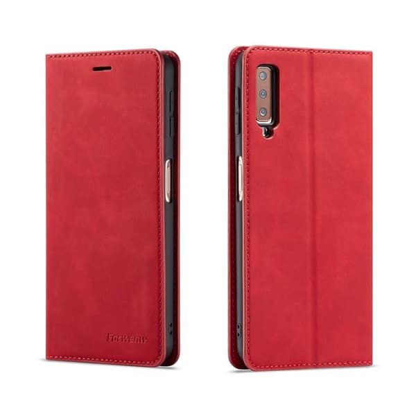 FORWENW Samsung Galaxy A7 (2018) læder flip etui - Rød