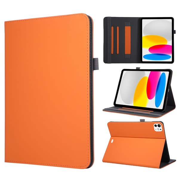 iPad Pro 11 (2025) / (2024) Etui Sammenleggbart stativ Lær-tabletdeksel med håndleddsstropp - Oransje