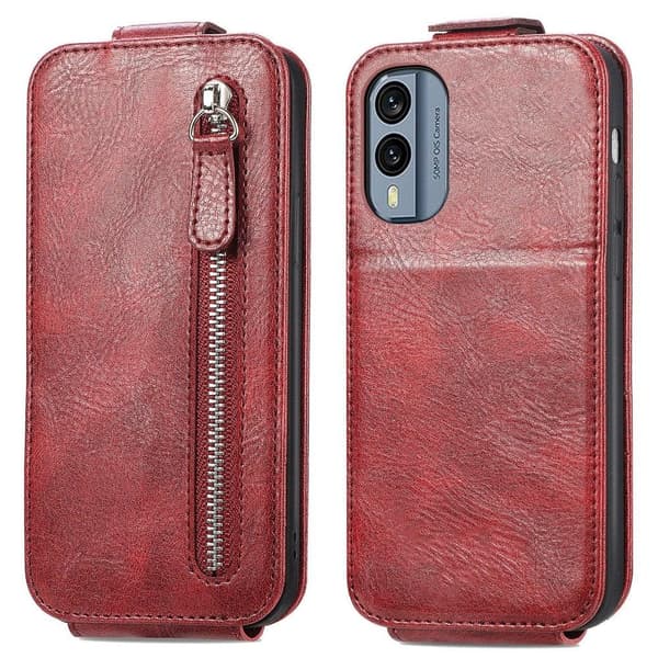 Vertical Flip Phone Etui med Zipper til Nokia X30 - Rød