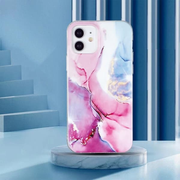 Marble design iPhone 12 & iPhone 12 Pro cover - Lyserød/Blå