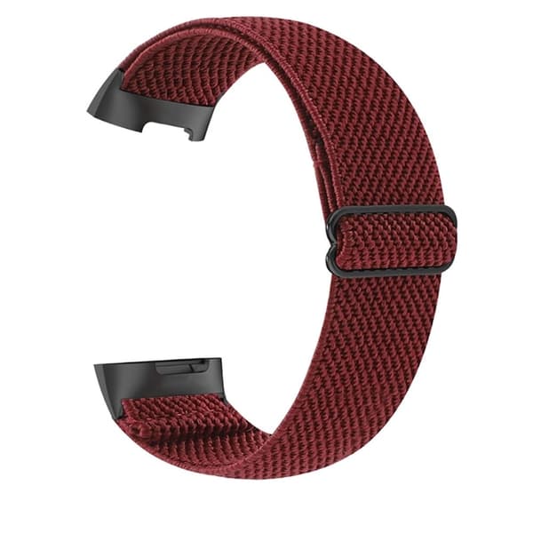 Elastisk nylon + mønstret urrem til Fitbit Charge 5 - Rødvin