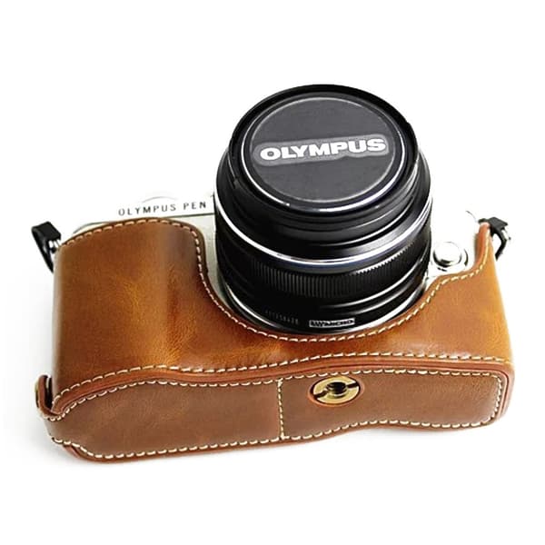 Olympus E-PL7 - E-PL8 - E-PL9 kameraskydd för underdelen syntetläder - Brun