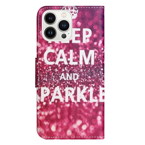 Wonderland iPhone 14 Pro Flippetui - Keep Calm og Sparkle