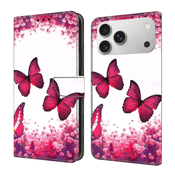 Wonderland iPhone 17 Pro flip etui - Rød Sommerfugl