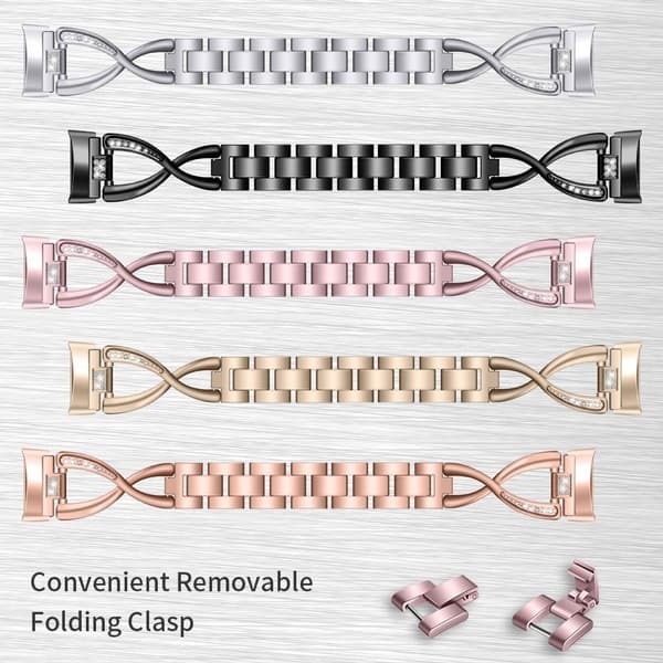 Fitbit Charge 4 / 3 elegant urrem i rustfrit stål med rhinestone-dekor - Sort