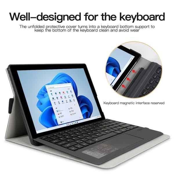 Microsoft Surface Pro 9 Leather Keyboard Case Justerbart nettbrettdeksel med stativ i grå