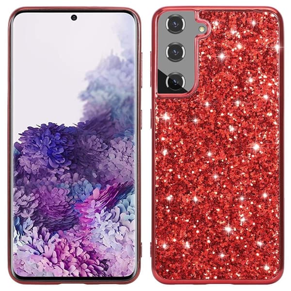 Glitter Samsung Galaxy S21 FE kotelot - Punainen
