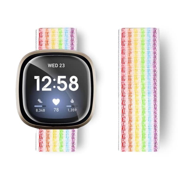 Fitbit Sense 2 / Versa 4 nylonrem - Regnbuefarget Nålestripe