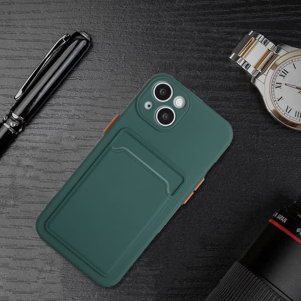 Deksel med Kortholder til iPhone 15 - Midnight Green