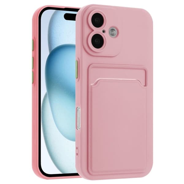 Kortholder cover til iPhone 16 Plus - Lyserød