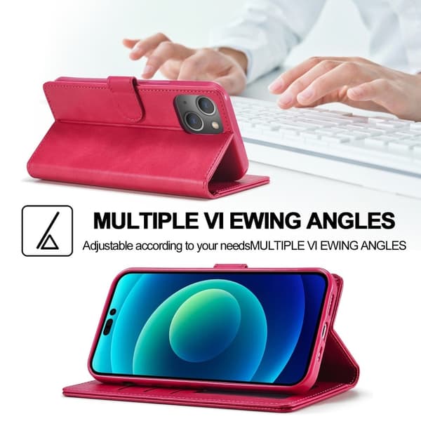 LC.Imeeke läder iPhone 15 fodral - Rosa