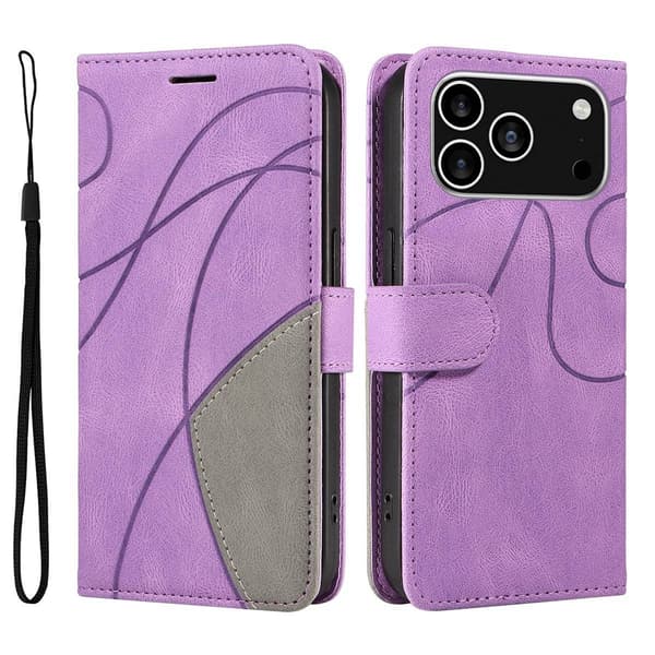 Teksturert læretui med stropp for iPhone 17 Pro - Lilla
