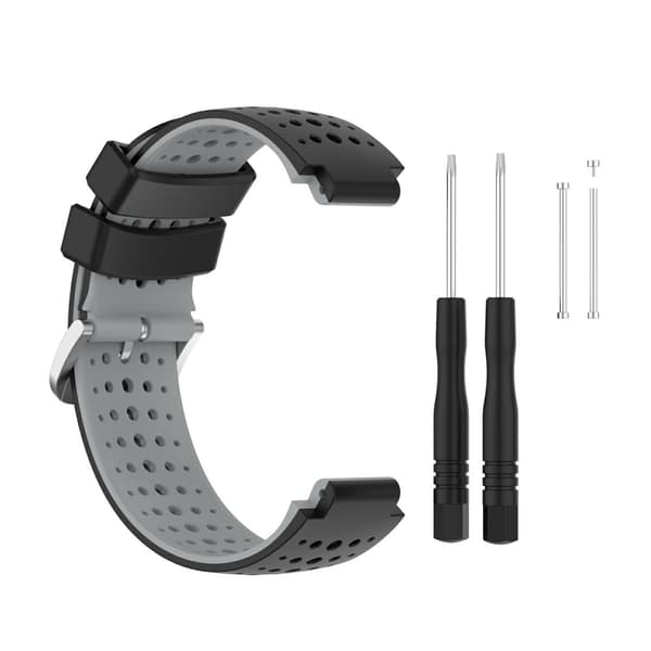 Garmin Forerunner 220 Silicone Watch Band Replacement Wrist Strap med runde huller - Sort + Grå