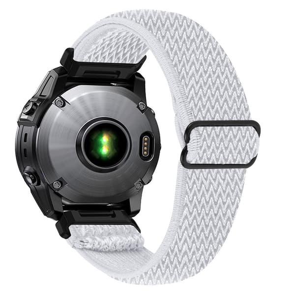 Urrem til Garmin Fenix 8 47 mm elastisk nylonrem med sort forbindelsesstykke - Hvid