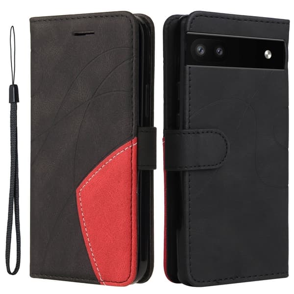 Texturerat läder Google Pixel 6a fodral med handledsband - Svart