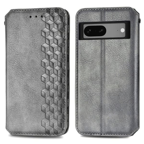 Läderfodral med A Snygg Rhombus Avtryck till Google Pixel 7a - Grå