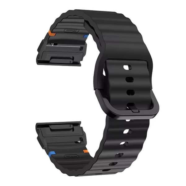 Garmin Fenix 8 47mm 22mm Quick Release Wavy Texture silikone urrem med sort stik - Sort
